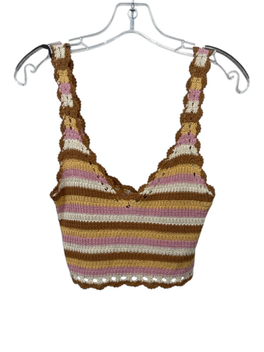 L Space Size XS Brown, Pink & Cream Cotton Knit Sleeveless Striped Crop Top Brown, Pink & Cream / XS