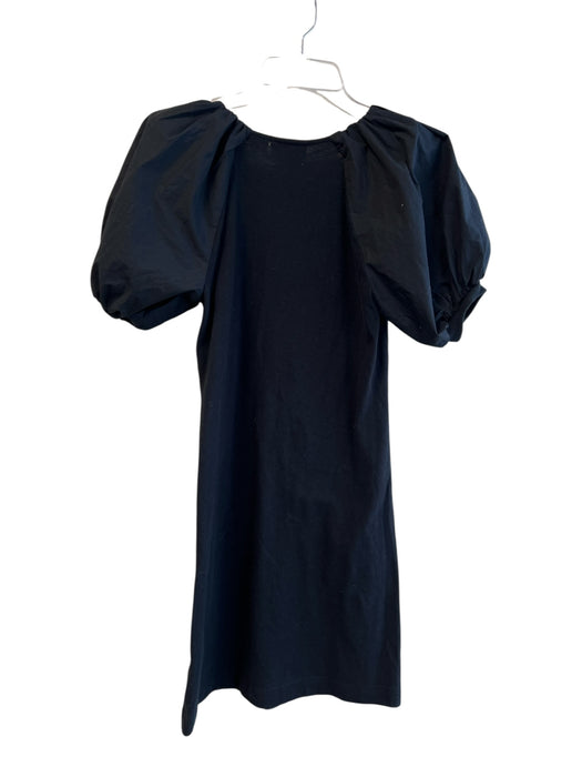 Maeve Size XS Black Cotton V Neck Short Puff Sleeve Rib Knit Body Con Dress Black / XS