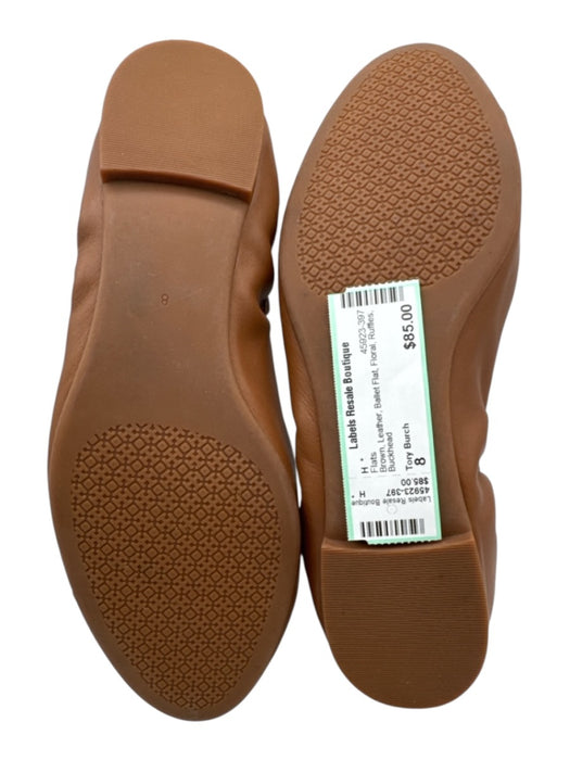 Tory Burch Shoe Size 8 Brown Leather Ballet Flat Floral Ruffles Flats Brown / 8