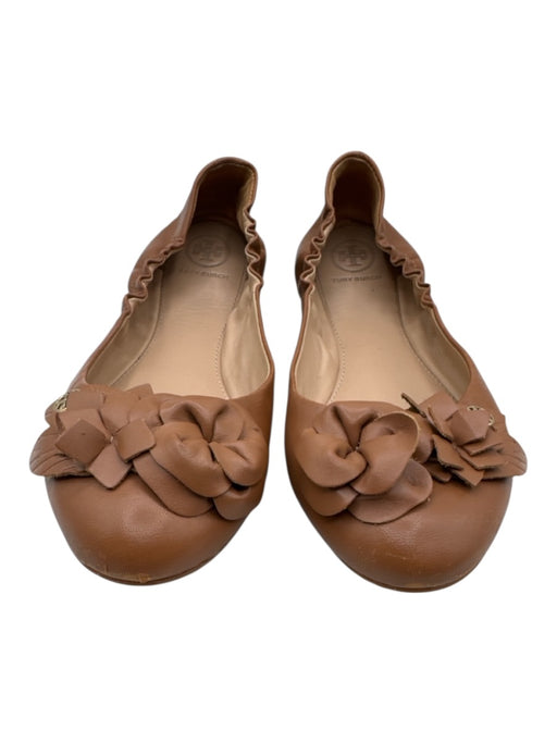 Tory Burch Shoe Size 8 Brown Leather Ballet Flat Floral Ruffles Flats Brown / 8