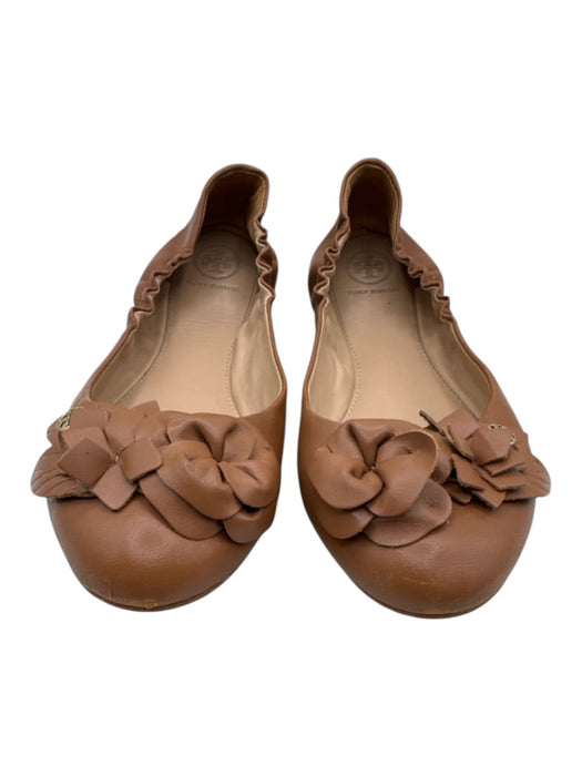 Tory Burch Shoe Size 8 Brown Leather Ballet Flat Floral Ruffles Flats Brown / 8