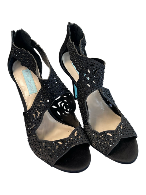 Betsy Johnson Shoe Size 8.5 Black fabric upper Rhinestone Laser Cut Shoes Black / 8.5