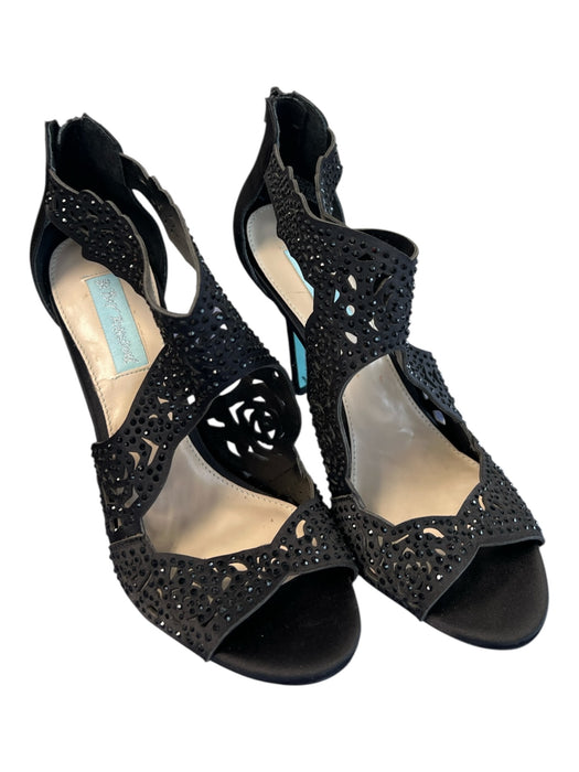 Betsy Johnson Shoe Size 8.5 Black fabric upper Rhinestone Laser Cut Shoes Black / 8.5
