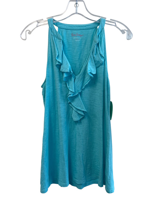 Lily Pulitzer Size Small Blue 100% Pima Cotton Acid burn out Ruffle Detail Top Blue / Small
