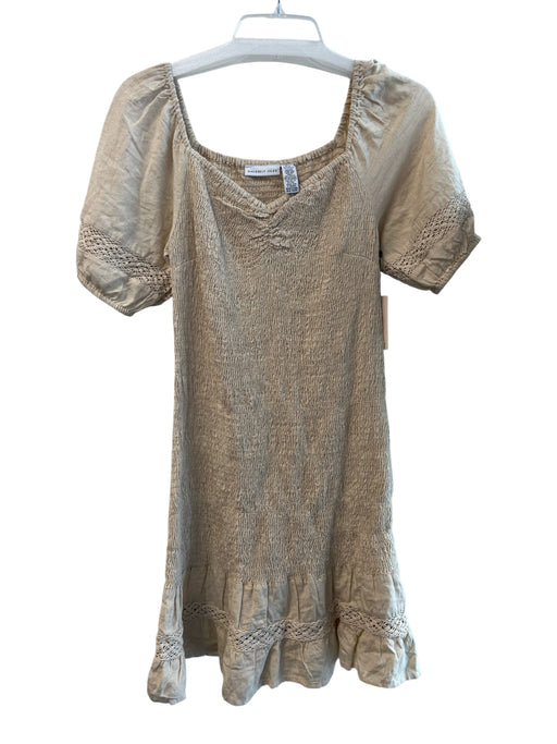 Sincerely Jules Size XS Beige Rayon & Flax Smocked Sweetheart Neckline Dress Beige / XS