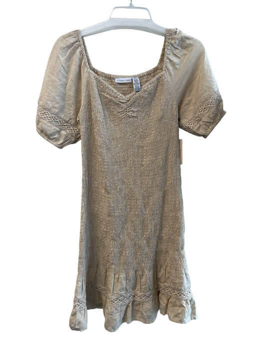 Sincerely Jules Size XS Beige Rayon & Flax Smocked Sweetheart Neckline Dress Beige / XS