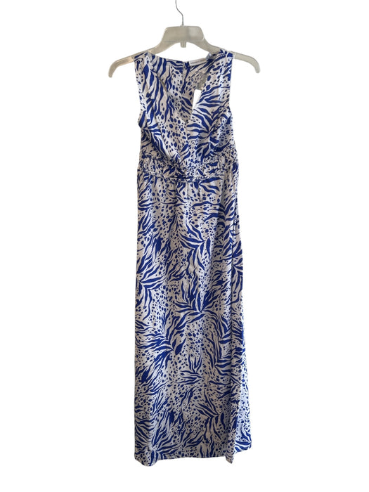 Sincerely Jules Size S Blue Rayon Blend V Neck Abstract Animal Print Maxi Dress Blue / S