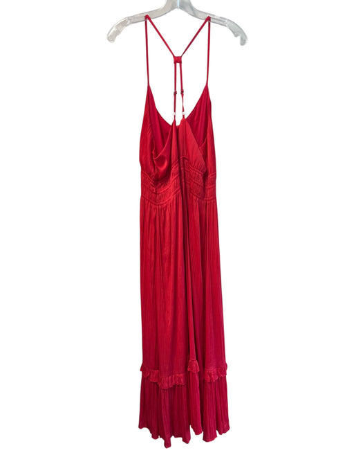 Maeve by ANTHROPOLGIE Size Large Red Polyester V Neck Elastic Waist Dress Red / Large