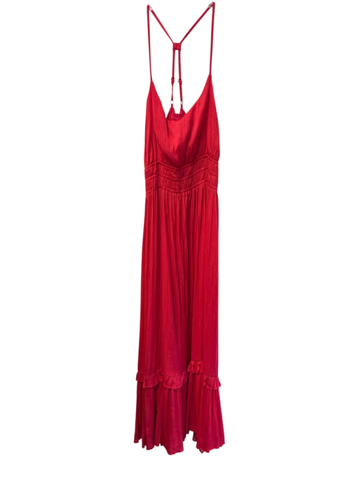 Maeve by ANTHROPOLGIE Size Large Red Polyester V Neck Elastic Waist Dress Red / Large