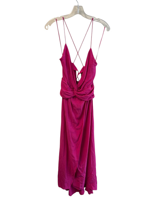 Zara Size Medium Hot pink Polyester Back Zip Deep V neck Spaghetti Strap Dress Hot pink / Medium
