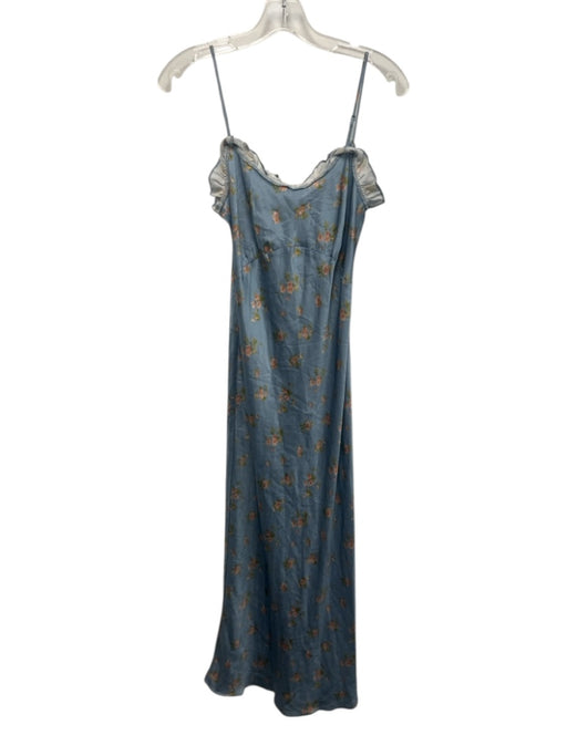 Reformation Size S Blue, Pink, Green Silk Spaghetti Strap Floral Midi Dress Blue, Pink, Green / S