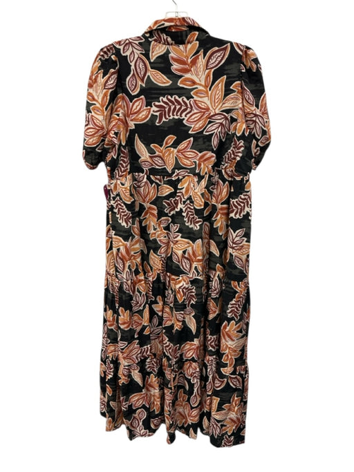 TCEC Size M Black, Orange, Pink Rayon Blend Short Sleeve Floral Midi Dress Black, Orange, Pink / M
