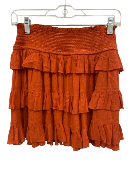 Free People Size XS Orange Viscose Smocked Waist Band Tiered Mid Rise Skirt Orange / XS