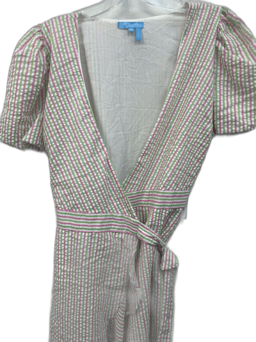 Draper James Size S White, Pink & Green Polyester Blend Seersucker Striped Dress White, Pink & Green / S