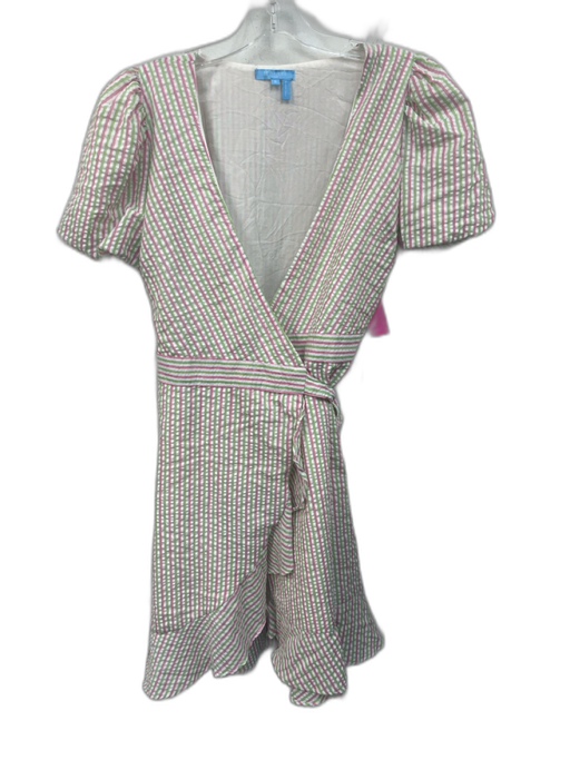 Draper James Size S White, Pink & Green Polyester Blend Seersucker Striped Dress White, Pink & Green / S