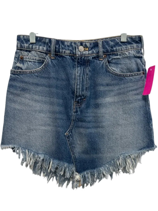 We The Free Size 27 Medium Wash Cotton Denim Raw Hem Button & Zip Fly Mini Skirt Medium Wash / 27