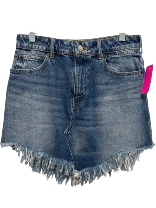 We The Free Size 27 Medium Wash Cotton Denim Raw Hem Button & Zip Fly Mini Skirt Medium Wash / 27