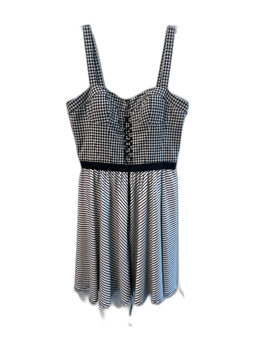 Betsey Johnson Size 10 Black & White Cotton & Polyester Gingham Stripes Dress Black & White / 10