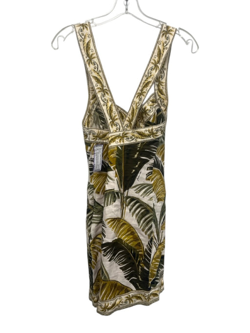 Farm Rio Size M Cream Beige & Green Linen Botanical Palm Frond Print Dress Cream Beige & Green / M