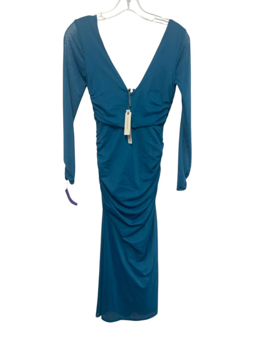 Anthropologie Size XXS Teal Blue Polyester Blend Mesh Overlay Ruched Dress Teal Blue / XXS