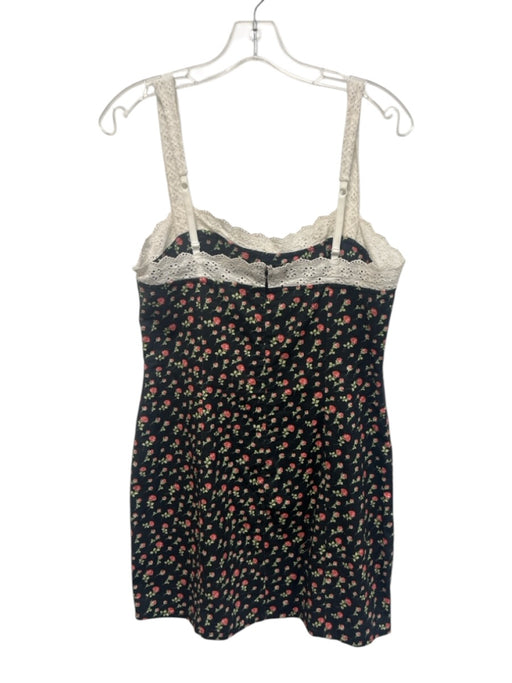 For Love & Lemons Size M Black, Green & Red Cotton Blend Floral Bow Detail Dress Black, Green & Red / M