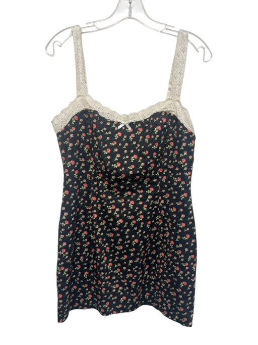 For Love & Lemons Size M Black, Green & Red Cotton Blend Floral Bow Detail Dress Black, Green & Red / M
