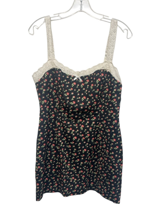 For Love & Lemons Size M Black, Green & Red Cotton Blend Floral Bow Detail Dress Black, Green & Red / M