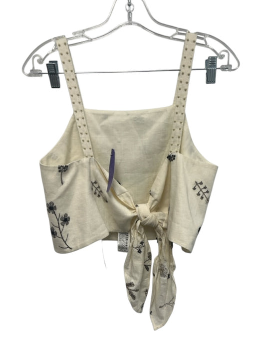 Zara Size M Cream White & Black Viscose & Linen Botanical Embroidery Skirt Set Cream White & Black / M