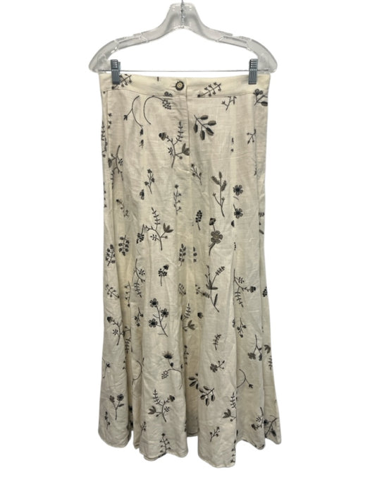 Zara Size M Cream White & Black Viscose & Linen Botanical Embroidery Skirt Set Cream White & Black / M