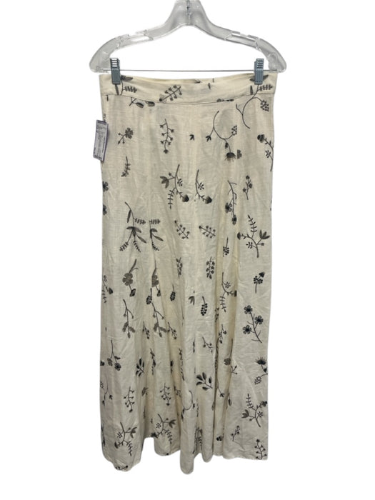 Zara Size M Cream White & Black Viscose & Linen Botanical Embroidery Skirt Set Cream White & Black / M