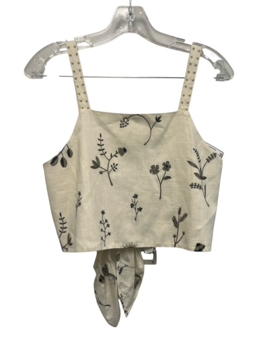 Zara Size M Cream White & Black Viscose & Linen Botanical Embroidery Skirt Set Cream White & Black / M