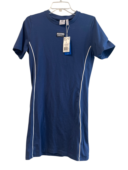 Adidas Size Large Navy Cotton Crew Crew Neck Short Sleeve Knee length Dress Navy / Large