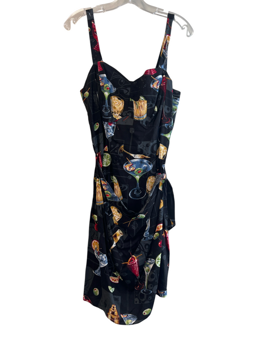 Paradise Found Size Large Black Multi Rayon Sleeveless Back Zip Faux Wrap Dress Black Multi / Large