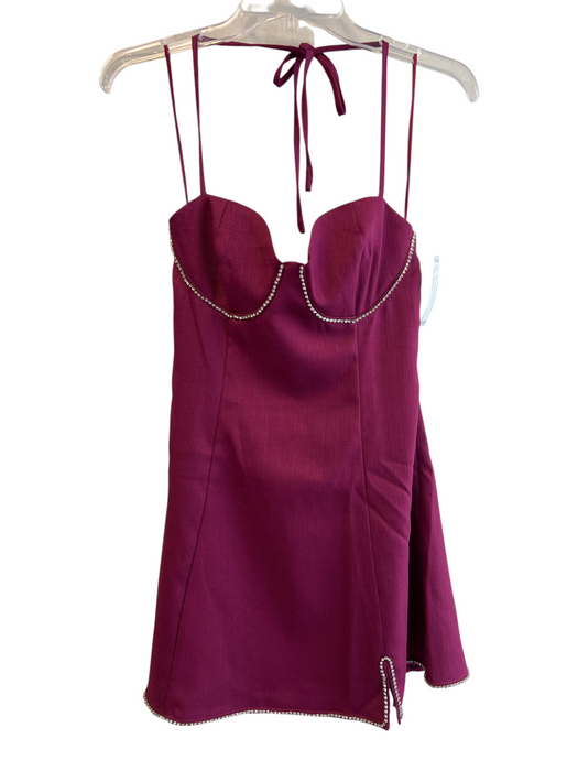 Le Lis Size Medium Wine Polyester Blend Tie at Neck Side Zip Dress Wine / Medium