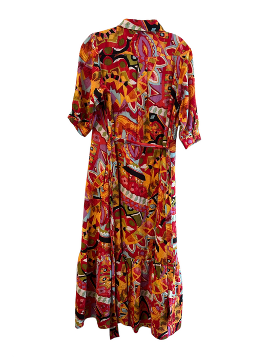 TCEC Size S Red & Multi Rayon Blend Abstract Print Button Down Half Sleeve Dress Red & Multi / S