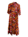 TCEC Size S Red & Multi Rayon Blend Abstract Print Button Down Half Sleeve Dress Red & Multi / S