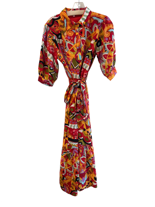TCEC Size S Red & Multi Rayon Blend Abstract Print Button Down Half Sleeve Dress Red & Multi / S