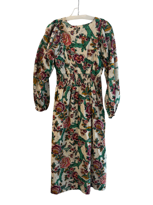 Figue Size XS Beige, Green & Multi Cotton Belted V Neck Floral Dress Beige, Green & Multi / XS