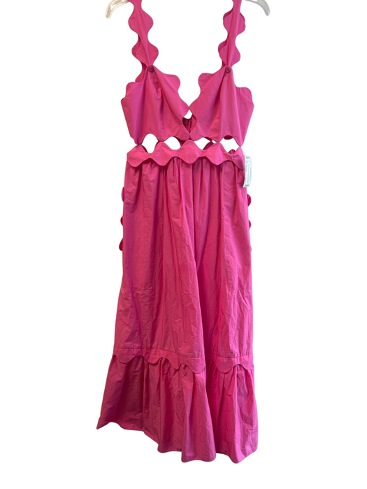 Farm Rio Size Medium Pink Organic Cotton Back Zip Scallop Detail Cut Outs Dress Pink / Medium
