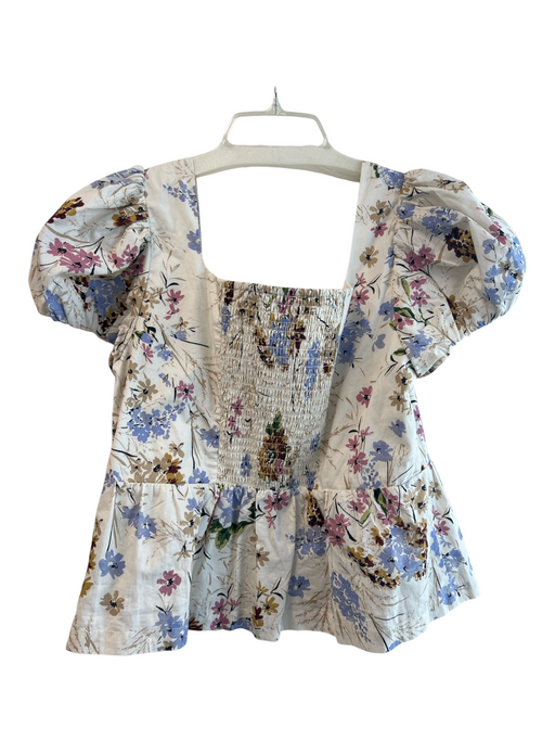 By Anthropologie Size Small White, Blue & Multi Cotton Square Neck & Back Top White, Blue & Multi / Small