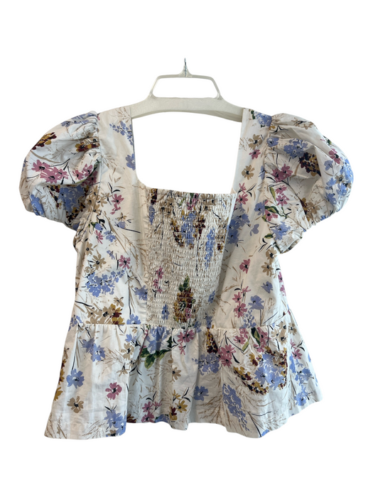 By Anthropologie Size Small White, Blue & Multi Cotton Square Neck & Back Top White, Blue & Multi / Small