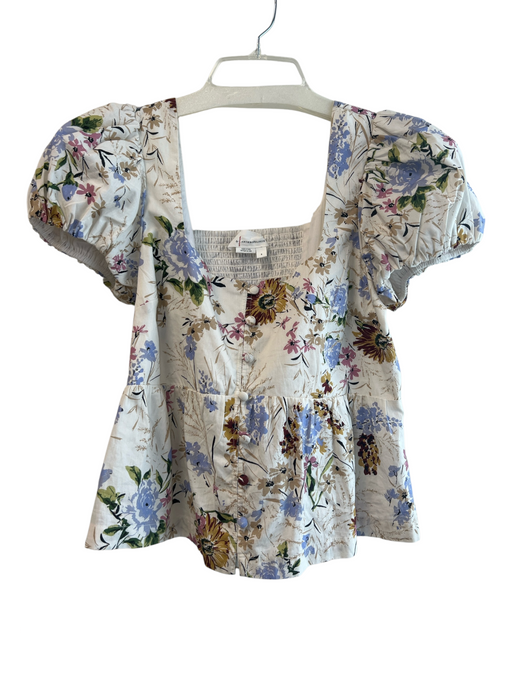 By Anthropologie Size Small White, Blue & Multi Cotton Square Neck & Back Top White, Blue & Multi / Small