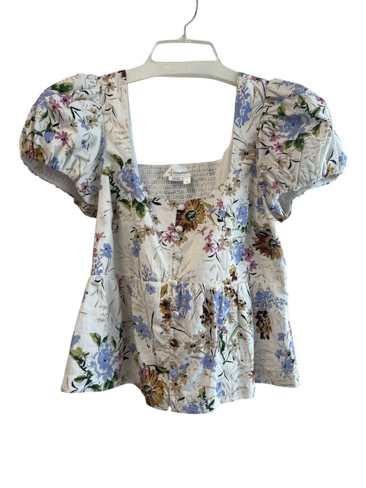 By Anthropologie Size Small White, Blue & Multi Cotton Square Neck & Back Top White, Blue & Multi / Small