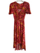 Abel the Label Size XS Red, Orange & Gold Rayon V Neck Stretch Waist Hi Lo Dress Red, Orange & Gold / XS