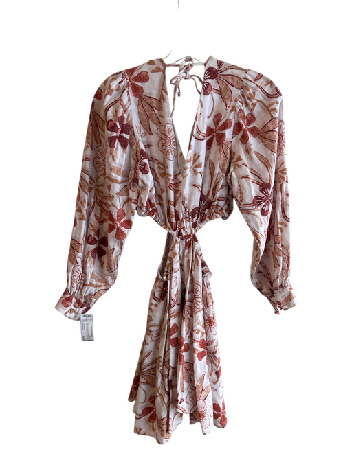 Sam Edelman Size Medium White & Rust Brown Linen Blend V Neck & Back Dress White & Rust Brown / Medium
