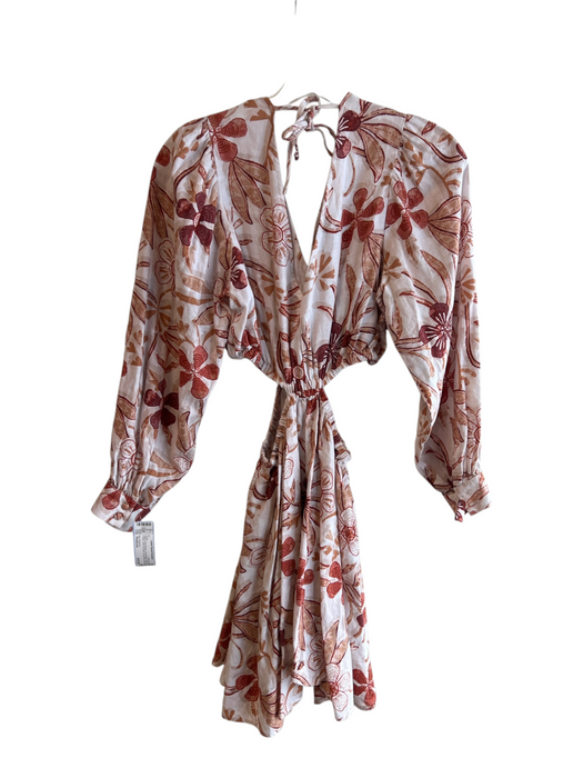 Sam Edelman Size Medium White & Rust Brown Linen Blend V Neck & Back Dress White & Rust Brown / Medium