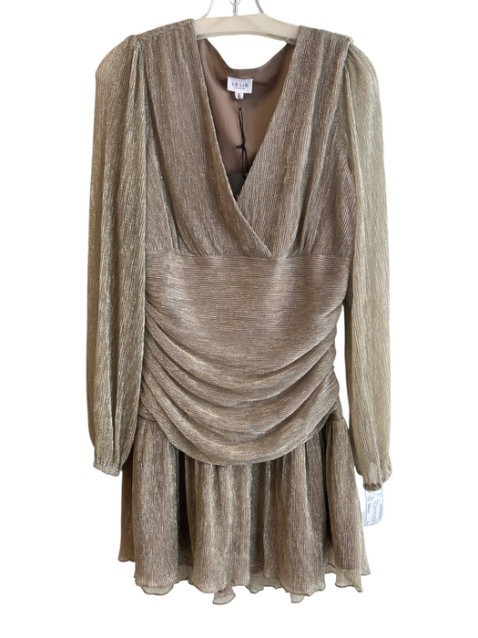 Le Lis Size Medium Taupe & Gold Polyester Blend Lined Metallic Thread Dress Taupe & Gold / Medium