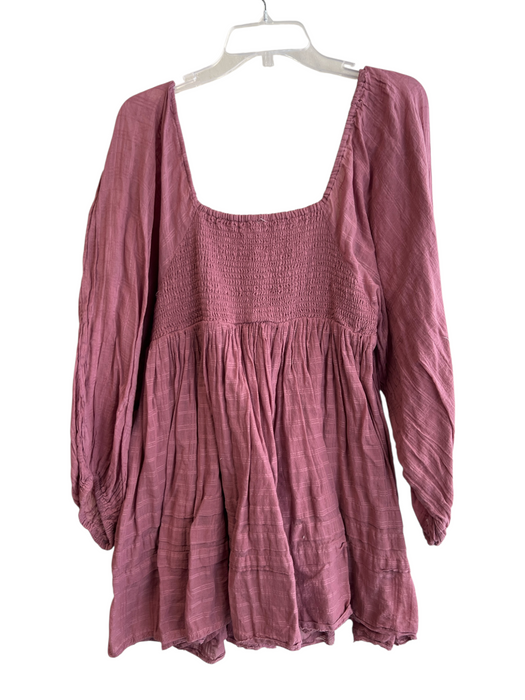 Free People Size L Mauve Cotton Gauze Square Neck Long Sleeve Dress Mauve / L