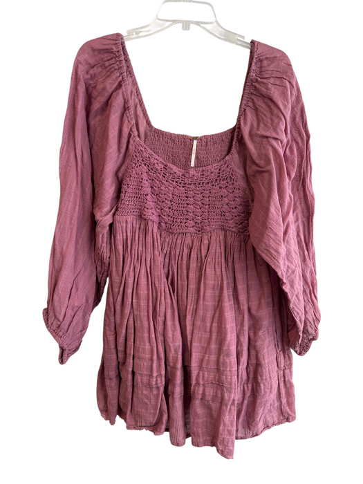 Free People Size L Mauve Cotton Gauze Square Neck Long Sleeve Dress Mauve / L