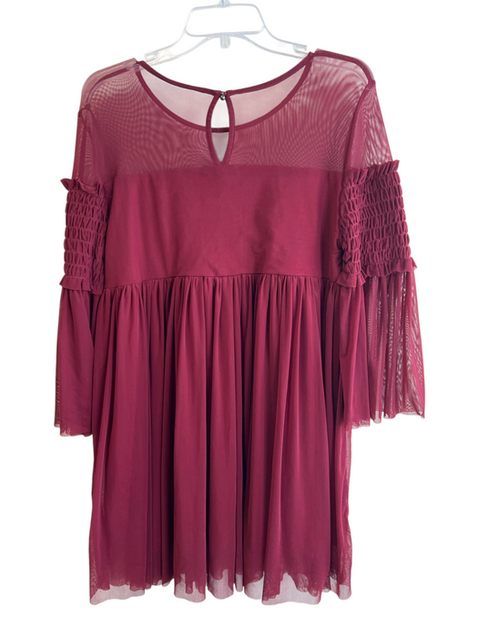 Entro Size S Maroon Polyester Round Neck Long Sleeve Sheer Detail Dress Maroon / S